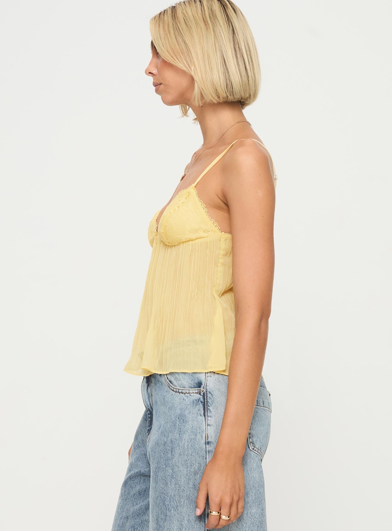 Gemma - Yellow Lace Top