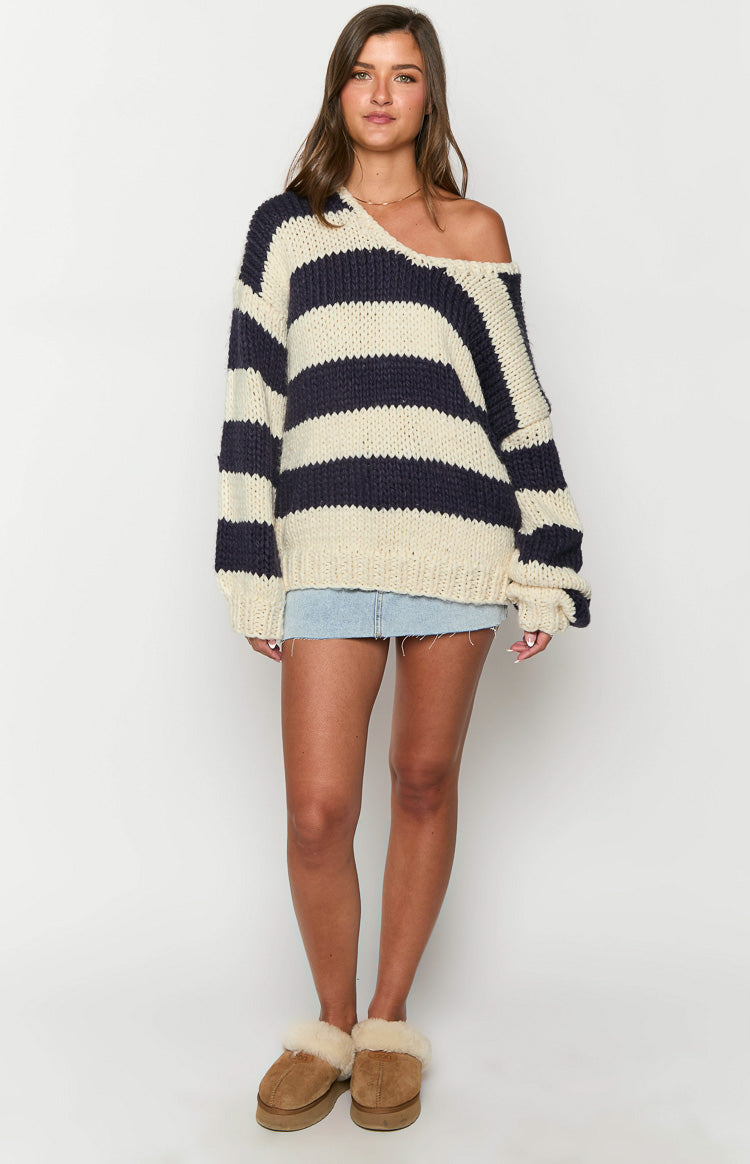 Navy Delvey Chunky Striped Sweater