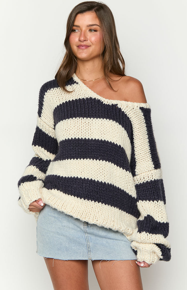 Navy Delvey Chunky Striped Sweater